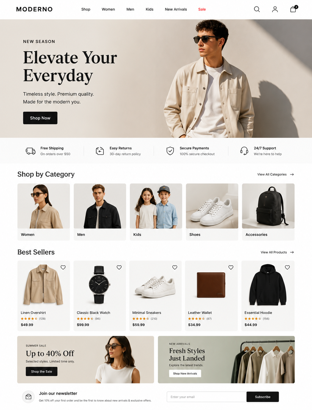 Moderno fashion e-commerce website demonstration